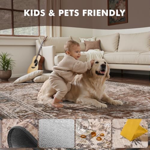 8x10 Area Rugs for Living Room Rug Brown Bedroom Rug Carpet Washable Neutral Vintage Dining Room Rugs for Under Table Soft Comfortable Non Slip - Image 5