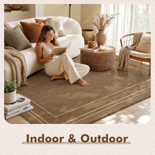 MontVoo-Outdoor Rug-Patio Rug 6x9 ft Polypropylene Indoor Outdoor Rugs Outdoor Carpet for Patio Deck Balcony Porch, Textured Weave, Durable for High Traffic, Fade-Resistant, Modern Neutral Brown - Image 3