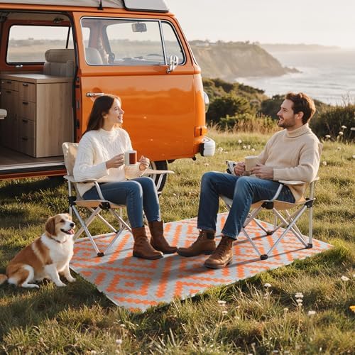 GENIMO Fall Decor Outdoor Rug 3'x5' for Porch, Plastic Door Mat Orange Grey - Image 5