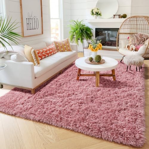 Amdrebio Blush Pink Large Fluffy Area Rug 6x9 for Living Room Girls Bedroom - Image 3