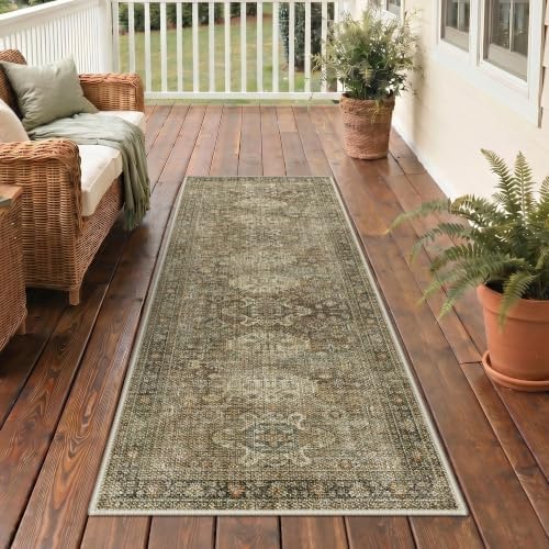 GENIMO 2.5x8 Outdoor Runner Rug, Washable for Patio, Olive Brown - Image 3