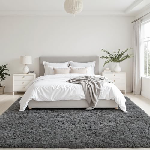 5x8 Fluffy Shag Area Rugs for Living Room Bedroom: Soft Plush Carpet Grey - Image 2