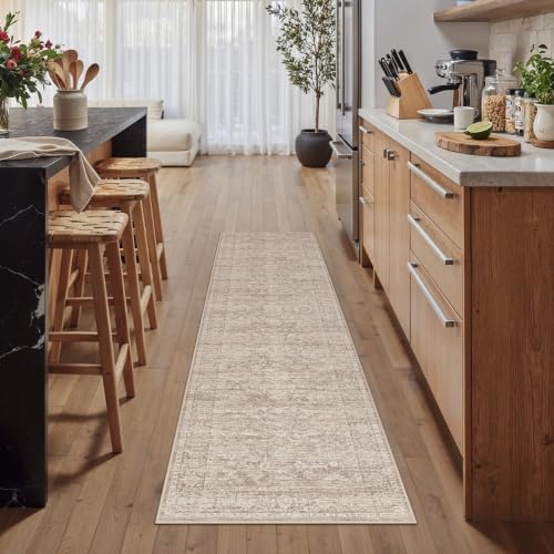 HUGEAR Beige Runner Rug 2x8 Washable Neutral Rug for Hallway - Image 2
