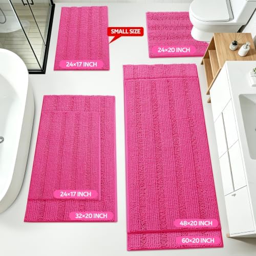 ACCUMTEK Christmas Striped Hot Pink Bathroom Rug Set 3 Pieces Ultra Soft, Non Slip Chenille Toilet Mat, Absorbent Plush Shaggy Bath Mats for Bathroom, Bedroom, Kitchen, Peach - Image 2