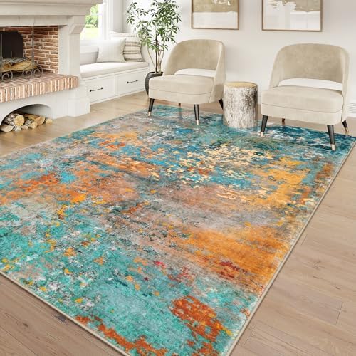 Lahome Modern Abstract Area Rug 6x9 Rugs for Living Room, Washable Accent Bedroom Rug Low Pile Non Slip, Colorful Soft Indoor Contemporary Carpet for Dining Room Table Apartment by Lahome