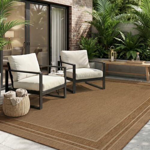 MontVoo-Outdoor Rug-Patio Rug 6x9 ft Polypropylene Indoor Outdoor Rugs Outdoor Carpet for Patio Deck Balcony Porch, Textured Weave, Durable for High Traffic, Fade-Resistant, Modern Neutral Brown by MontVoo