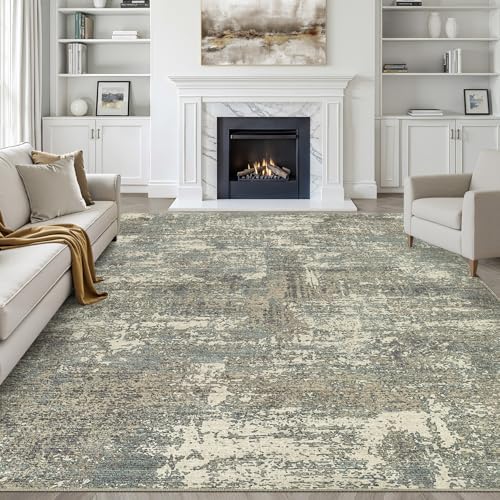 LOONGRUG 10x12 Area Rug Washable Neutral Modern Living Room Rug Green Brown by LOONGRUG