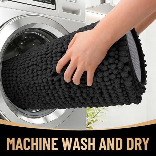 OLANLY Thick Chenille Large Bathroom Rugs 59x35, Absorbent Bath Mat, Black - Image 4