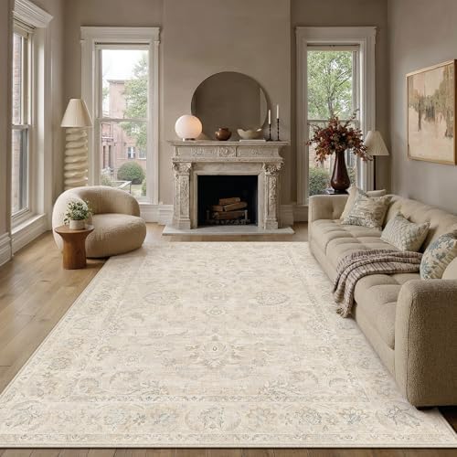 8x10 Light Cream Neutral Area Rug by WondRg
