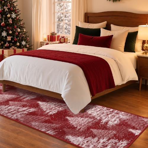 Madane Christmas Runner Rug 2x10 for Hallway, Washable Soft Kitchen Rug Red - Image 2
