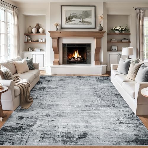 PLHXFR 9x12 Area Rug Living Room: Modern Abstract Washable Carpet Black by PLHXFRSoftAreaRugs