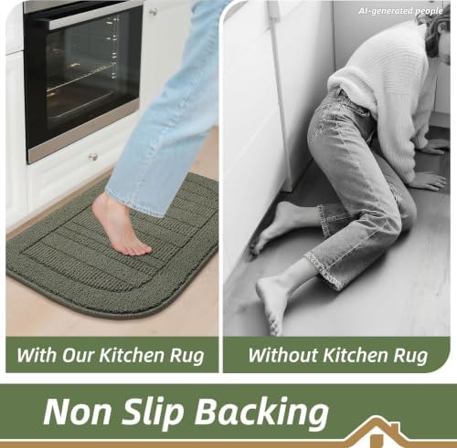 BEQHAUSE 24x40 Inch Kitchen Rugs Non Slip Washable Kitchen Sink Rug, Green - Image 6