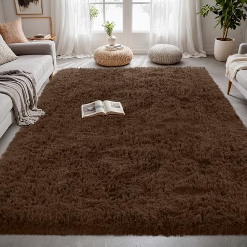 4x6 Fluffy Shag Area Rugs for Living Room Bedroom: Soft Plush Carpet Brown - Image 2
