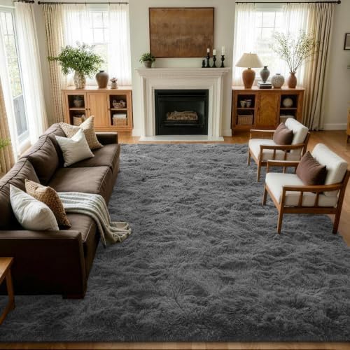 9x12 Extra Large Dark Grey Fluffy Area Rug Non-Slip for Living Room Bedroom by ModernHomeDecor