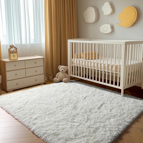 ONASAR Cream White 6x9 Area Rugs for Living Room Bedroom, Large Fluffy Bedside Throw Rug, Soft Plush Shaggy Fuzzy Floor Carpet for Nursery Kids Girls Boys Teen Dorm Home Decor Aesthetic - Image 6