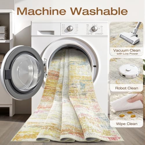 LOONGRUG 8x10 Area Rugs Washable Neutral Modern Living Room Rug Gold Multi - Image 2