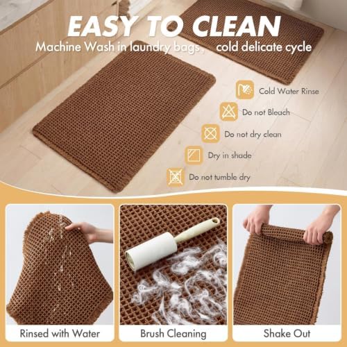 MIULEE Set of 2 Waffle Bathroom Rugs Boho Bath Mat Caramel 24x36 Inch - Image 6
