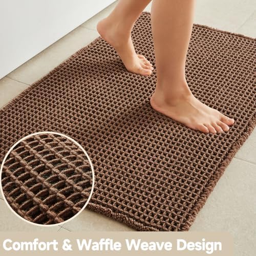 TYUU Waffle Bath Mat, Small Boho Bathroom Rugs Non Slip 24x16 Mocha - Image 3