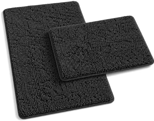 Bathroom Rugs Sets 2 Piece Thicken Chenille Bath Mats Set, Extra Soft and Absorbent Shaggy Rugs, Easy Wash and Dry, Perfect Plush Carpet Mats for Tub, Shower, Bathroom Mats, Washable Carpets Set by RUNHELIX