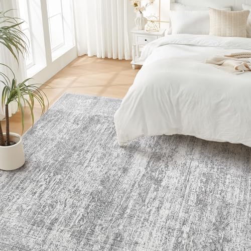 DMOYEST Area Rug Living Room Rugs - 8x10 Abstract Large Soft Indoor Washable Rug Neutral Modern Low Pile Carpet for Bedroom Dining Room Farmhouse Home Office - Vintage Grey - Image 4