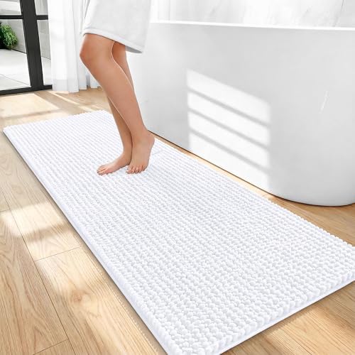 OLANLY Thick Chenille Bathroom Runner Rugs 47x20, Absorbent Bath Mat, White by OLANLY