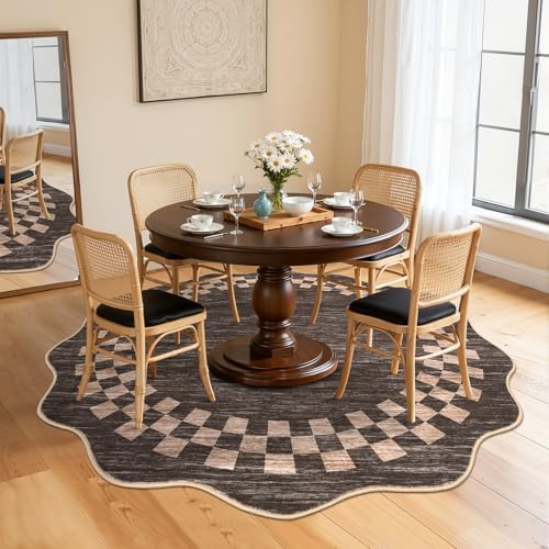 GarveeHome 6ft Washable Round Rug for Entryway Checkered Bedroom Circle Rug - Image 3