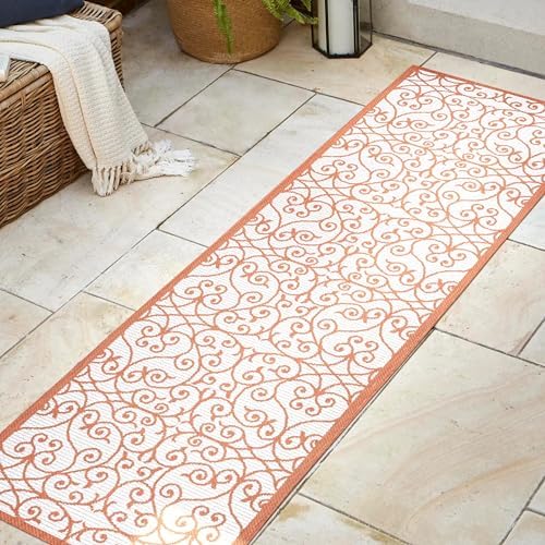 JONATHAN Y Vintage Filigree Indoor Outdoor Runner Rug 2X8 Cream/Orange, Madrid Textured Weave for Backyard, Patio, Porch, Easy-Cleaning, High Traffic, Pet-Friendly, Non-Shedding (SMB107L-28) - Image 3