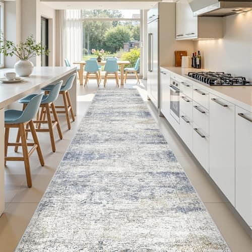 3x14 Runner Rug Non Slip,Washable Hallway Runner Rug,Blue - Image 3