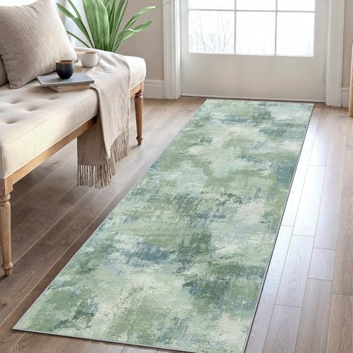 Amada 2x6 Modern Abstract Washable Area Rug for Entryway Green by AMADAHOMEFURNISHING