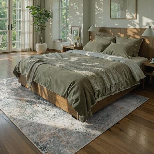 Lahome Washable 5x7 Area Rugs for Living Room, Grey Neutral Modern Abstract Rug for Bedroom Non Slip, Soft Contemporary Low Pile Indoor Carpet for Dorm Guest Dining Room Table Apartment - Image 4