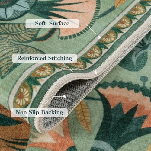 Zealude Floral Kitchen Rugs, 2.5X8 Green Runner Rug for Hallway, Non Slip Rugs for Entryway, Washable Carpet Runner with Rubber Backing, Vintage Rug for Bathroom Bedroom Indoor - Image 5