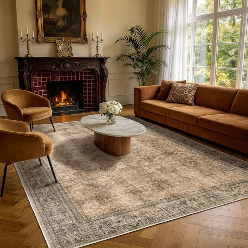 LIANLAM 6x9 Washable Area Rug, Vintage Boho Traditional Pattern, Non-Slip Stain Resistant Rug for Living Room Bedroom(6x9,Brown/Boho) by LIANLAM