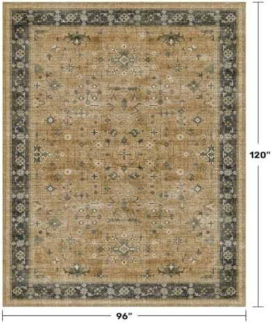 Washable 8x10 Living Room Rug, Oriental Large Area Rug for Dining Room Under Table, Rustic Brown and Charcoal Olive Low Pile Bedroom Carpet, Non-Slip Stain Resistant Indoor Door Mat - Image 2