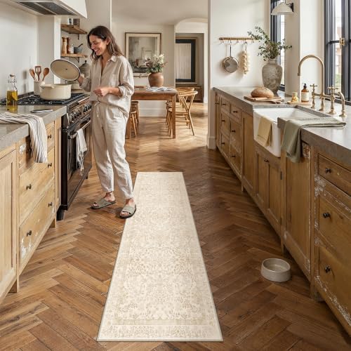 PureCozy 2x5 Beige Brown Floral Runner Rug Vintage Farmhouse Style - Image 2