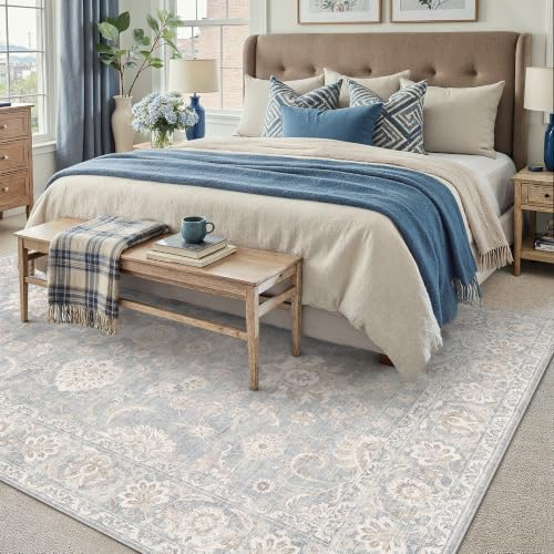 5x7 Blue Cream Neutral Area Rug - Image 3