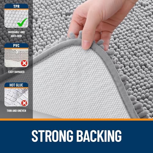 OLANLY Chenille Bathroom Rugs Sets 3 Piece, 59"x20"+24"x16"+24"x20", Grey - Image 5