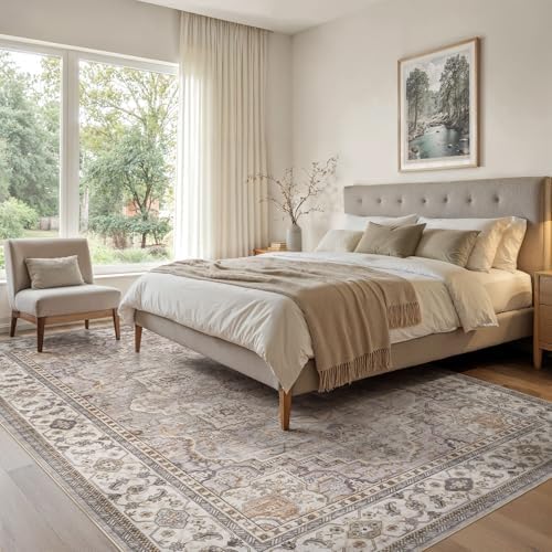 EIEIHOUSE 8x10 Area Rug Washable Vintage Rugs for Living Room Grey Brown - Image 4