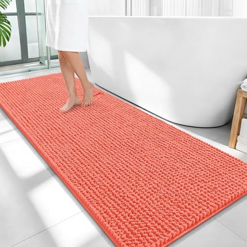 OLANLY Thick Chenille Bathroom Runner Rugs 59x24, Absorbent Bath Mat, Coral by OLANLY