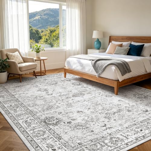 Grey Floral Area Rug 8x10 for Living Room Bedroom - Image 3