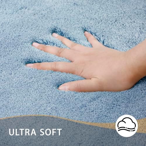 MINIDEAR Toilet Rugs 24x20 - U Shaped Light Blue Thick Memory Foam Contour Rugs,Ultra Soft & Plush Fluffy, Non-Slip, Quick Dry, Absorbent Washable Floor Microfiber Mat for Home Decor Accessories - Image 3