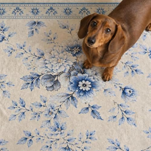 Helthep Floral Soft & Non-Slip Area Rug – Ultra-Thin Faux Cashmere, Pet-Friendly, Easy to Clean, Durable TPR Backing – Elegant Flower Pattern for Bedroom & Living Room (Light Blue/Cream, 5' x 7') by Helthep