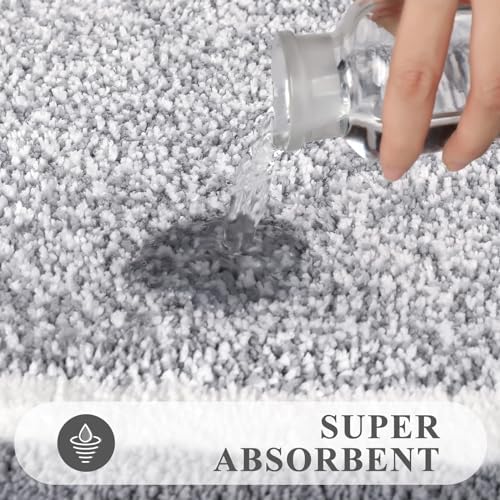 Pauwer 3 Piece Bathroom Rug Set, Non Slip Washable Bath Mat, Light Grey - Image 5