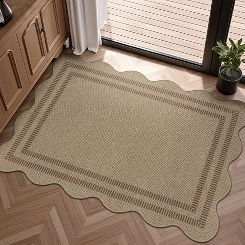 Easy Jute Outdoor Mats for Front Door, 2x3 Small Washable Kitchen Rugs, Farmhouse Brown Throw Rug Non Slip Indoor Outdoor Carpet for Entryway Porch Foyer by LORWER