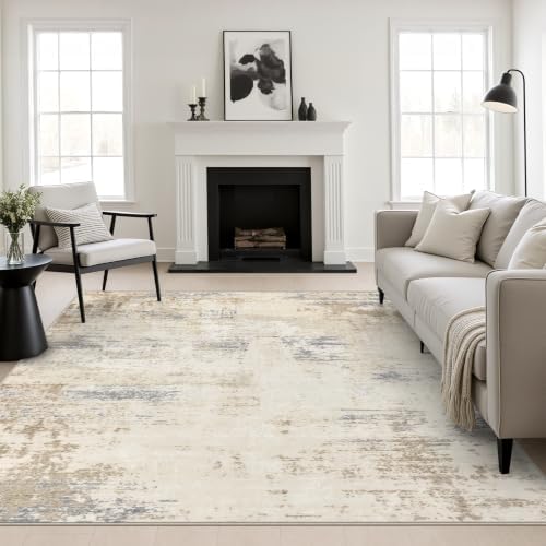 Area Rug Living Room: 8x8 Modern Washable Soft Carpet Beige Brown by FXRHLP