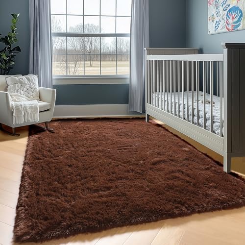 ONASAR Brown Rugs for Living Room Bedroom, 5x8 Fluffy Bedside Area Rug, Soft Plush Shaggy Indoor Floor Carpet for Nursery Kids Girls Boys Teen Dorm Home Office Decor Aesthetic - Image 6