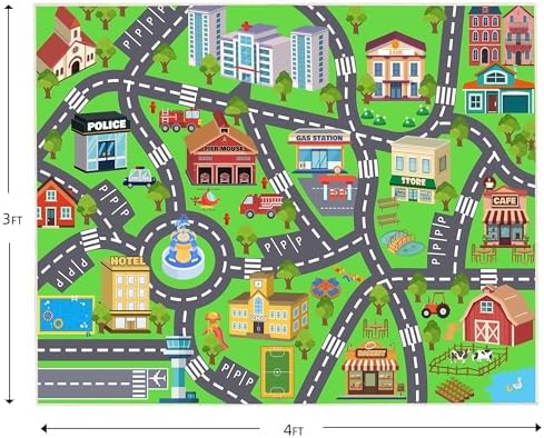 Kids Rug for Playroom, 3x4ft Car Rugs Town City Road Map Rug Play Mat - Image 2