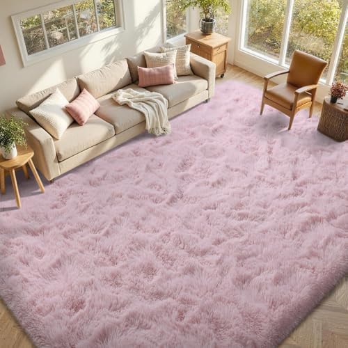 FinRèc Home 8x10 Non-Slip Fluffy Area Rugs for Living Room (Pink) - Image 3