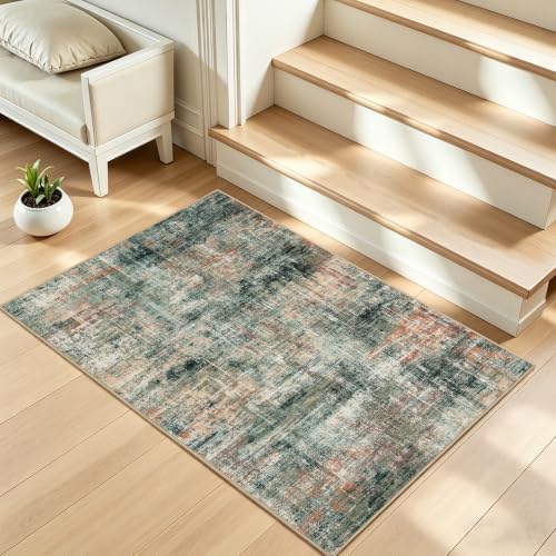 2x3 Area Rug for Entryway Bathroom,Green Abstract Kitchen Mats for Floor - Image 2