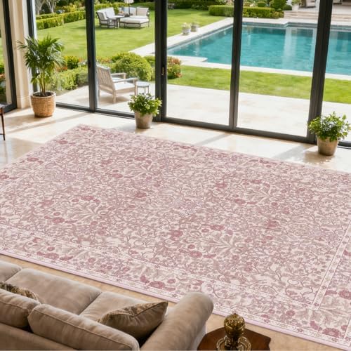 10x14 Area Rug for Living Room Washable Carpet (Pink) - Image 2