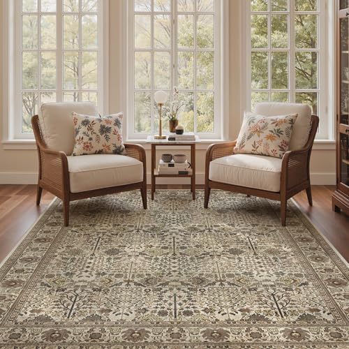 Bavni 3x5 Area Rug for Living Room, Washable Low Pile, Cream Brown by BAVNI